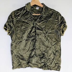 DOSA Button Down Silk  Blouse w/ contrast cuffs in Rich Olive